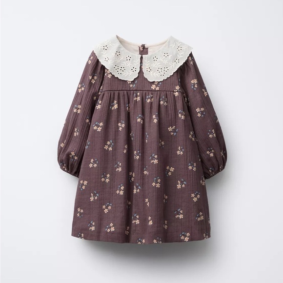 Zara Other - Zara Purple Floral Kids Dress with Lace Collar